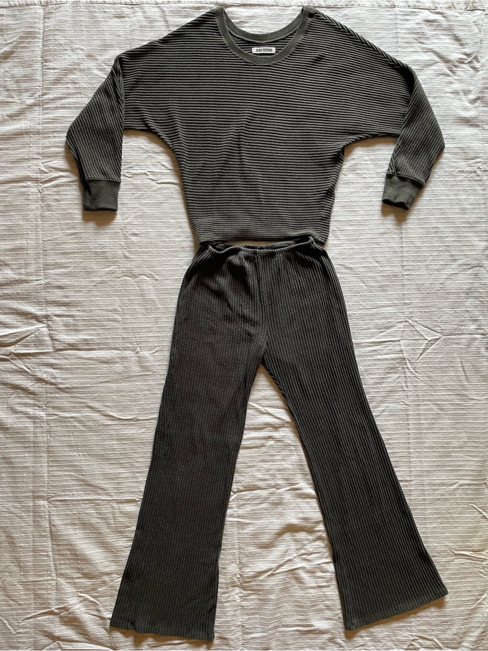 Joah Brown Gray Ribbed Knit Top and Flare Pants